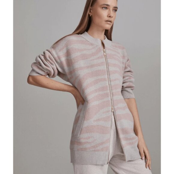 Varley Mayberry Sweater Pale Blush Zebra Long full zip Merino  wool size SP - Picture 4 of 14